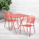 Coral |#| 28inch Square Coral Indoor-Outdoor Steel Folding Patio Table Set with 2 Chairs