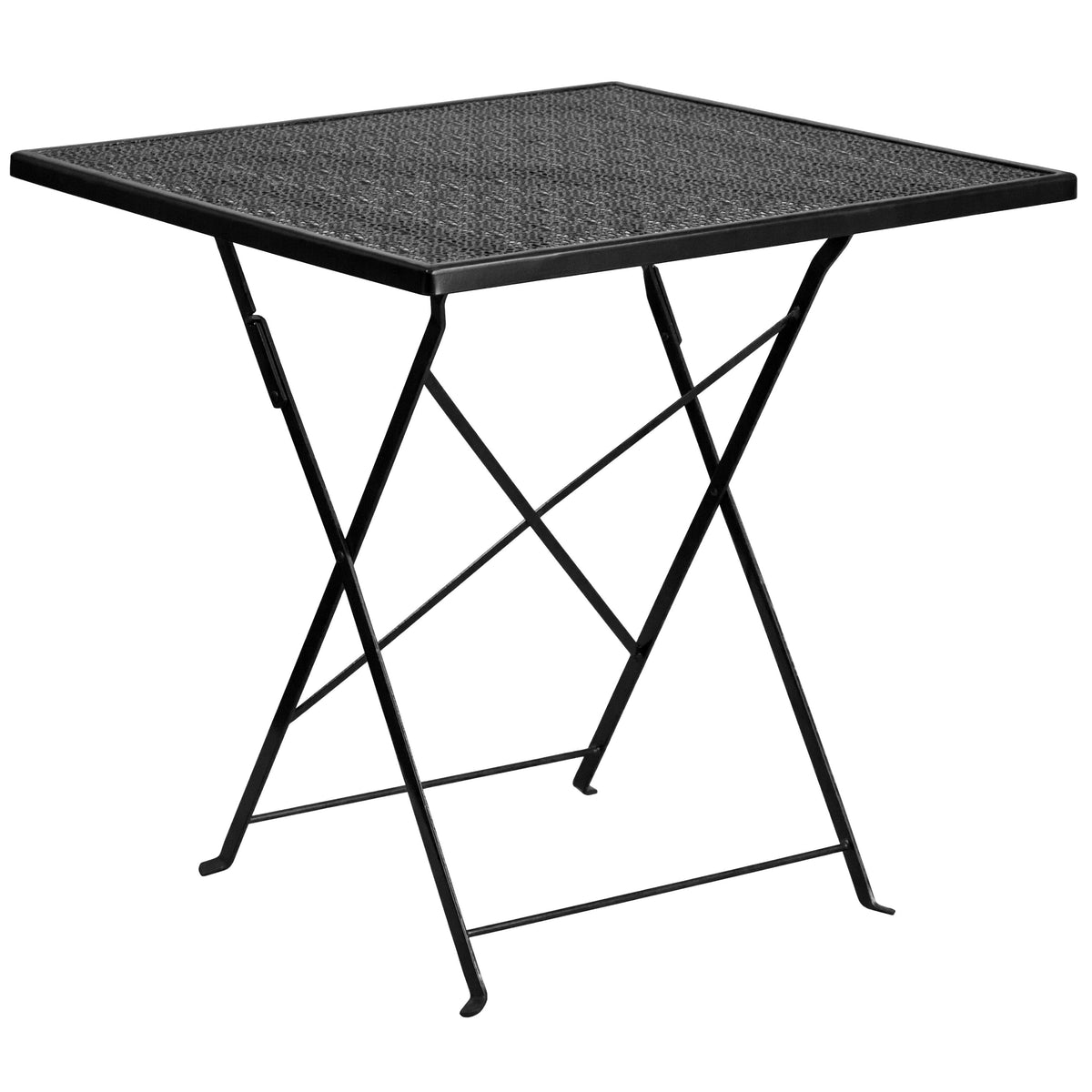 Black |#| 28inch Square Black Indoor-Outdoor Steel Folding Patio Table Set with 2 Chairs