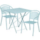 Sky Blue |#| 28inch Square Sky Blue Indoor-Outdoor Steel Folding Patio Table Set with 2 Chairs