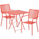 Coral |#| 28inch Square Coral Indoor-Outdoor Steel Folding Patio Table Set with 2 Chairs