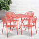 Coral |#| 28inch Square Coral Indoor-Outdoor Steel Folding Patio Table Set with 4 Chairs