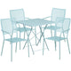 Sky Blue |#| 28inch Square Sky Blue Indoor-Outdoor Steel Folding Patio Table Set with 4 Chairs