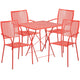 Coral |#| 28inch Square Coral Indoor-Outdoor Steel Folding Patio Table Set with 4 Chairs