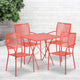 Coral |#| 28inch Square Coral Indoor-Outdoor Steel Folding Patio Table Set with 4 Chairs