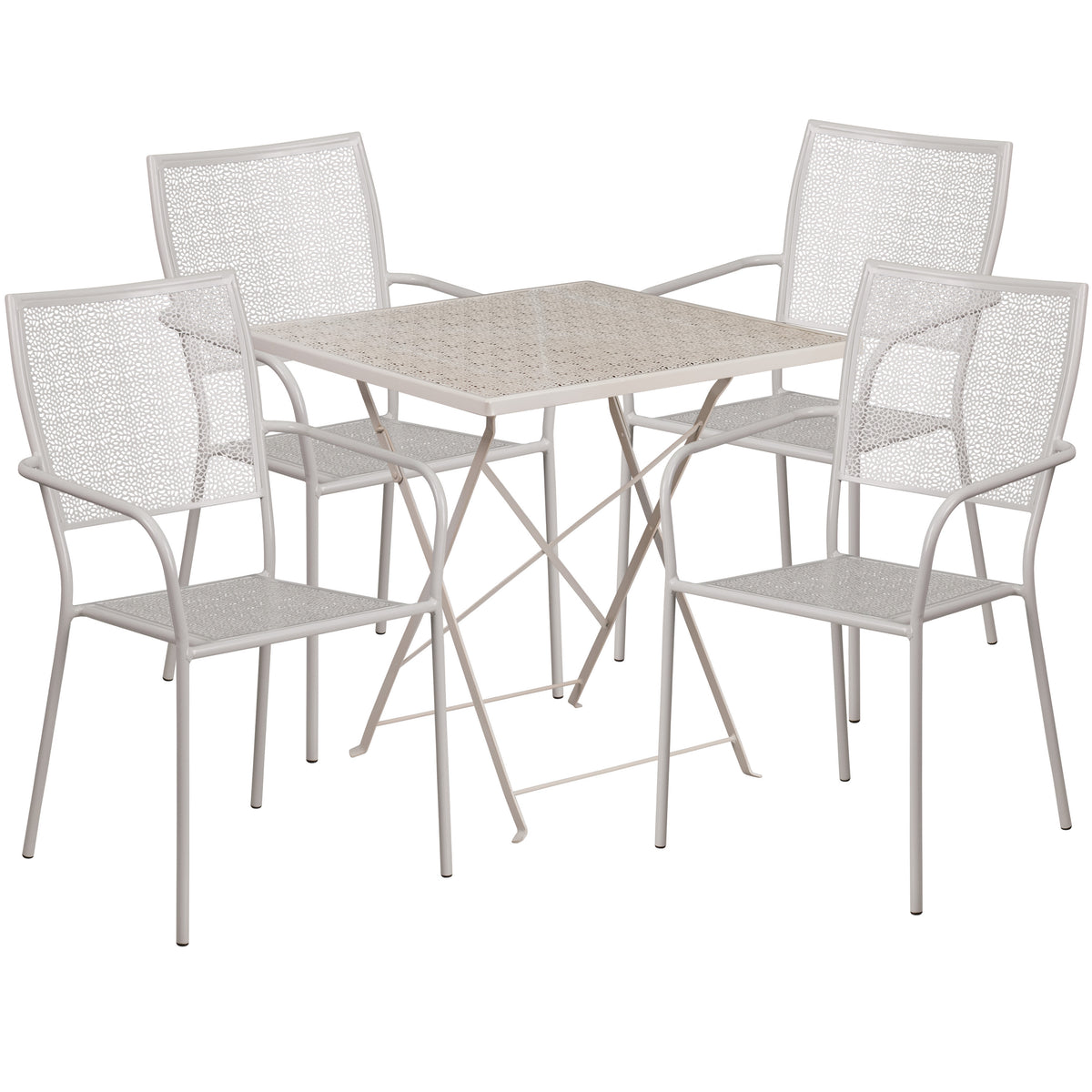 Light Gray |#| 28inch Square Lt Gray Indoor-Outdoor Steel Folding Patio Table Set with 4 Chairs