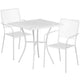 White |#| 28inch Square White Indoor-Outdoor Steel Patio Table Set with 2 Square Back Chairs