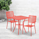 Coral |#| 28inch Square Coral Indoor-Outdoor Steel Patio Table Set with 2 Square Back Chairs