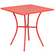 Coral |#| 28inch Square Coral Indoor-Outdoor Steel Patio Table Set with 2 Square Back Chairs