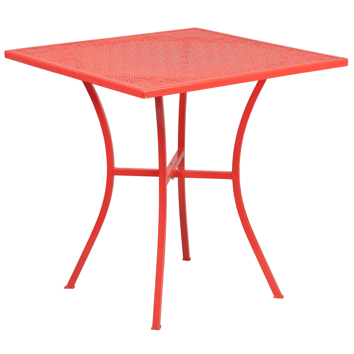 Coral |#| 28inch Square Coral Indoor-Outdoor Steel Patio Table Set with 2 Square Back Chairs