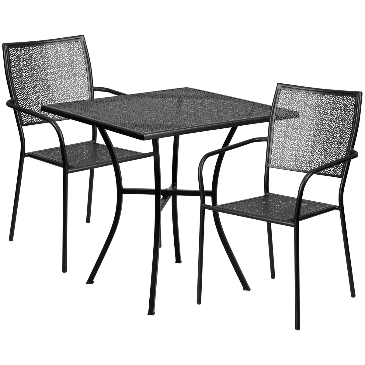 Black |#| 28inch Square Black Indoor-Outdoor Steel Patio Table Set with 2 Square Back Chairs