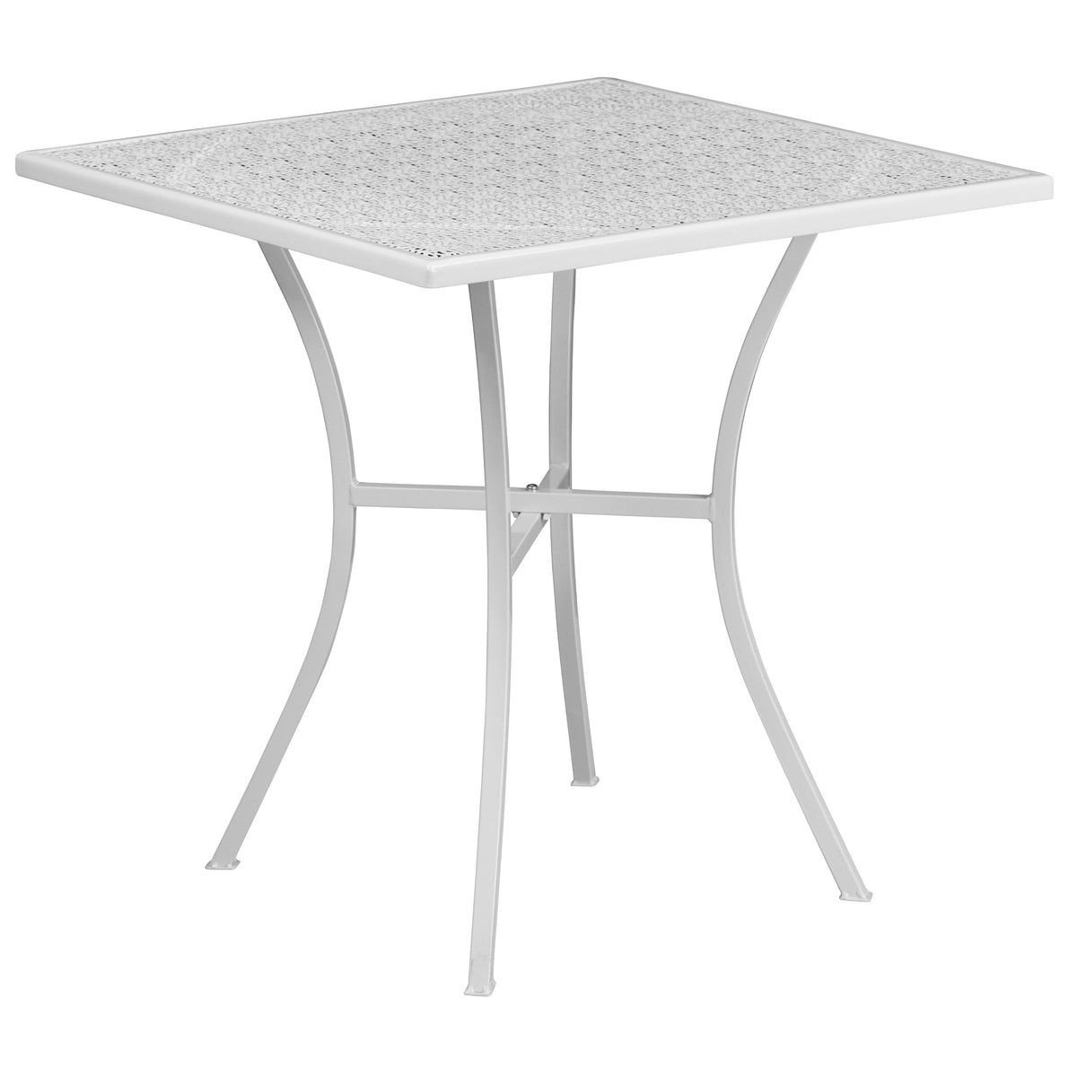 White |#| 28inch Square White Indoor-Outdoor Steel Patio Table Set with 2 Square Back Chairs