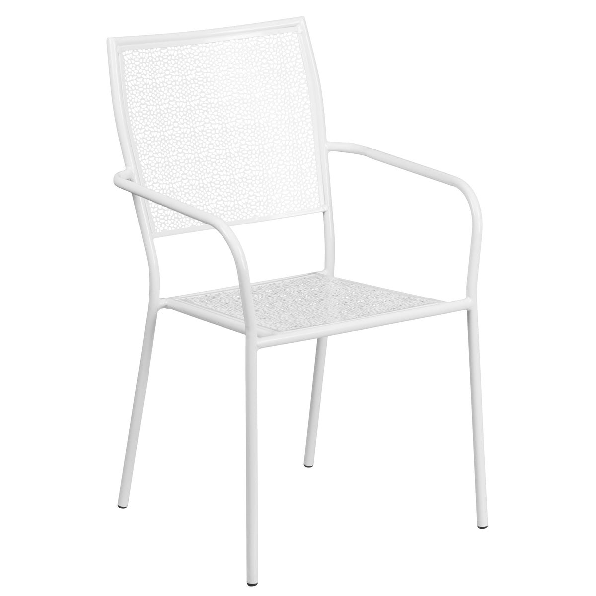 White |#| 28inch Square White Indoor-Outdoor Steel Patio Table Set with 2 Square Back Chairs