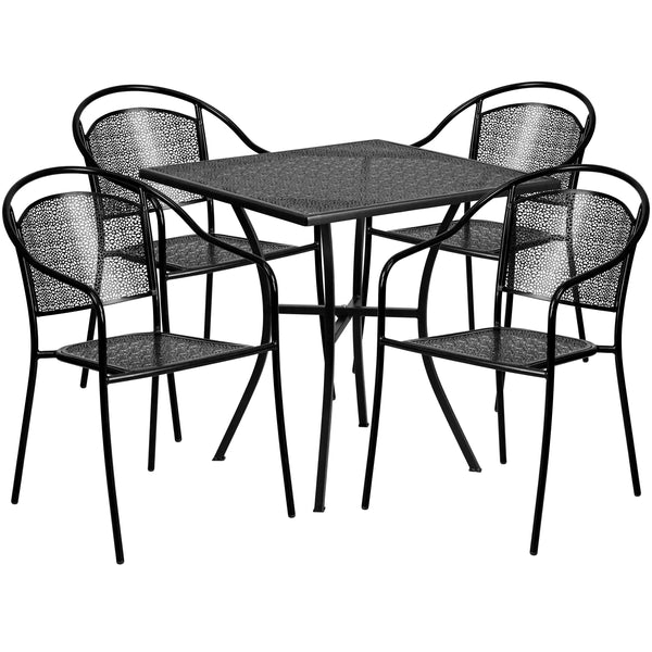Black |#| 28inch Square Black Indoor-Outdoor Steel Patio Table Set with 4 Round Back Chairs