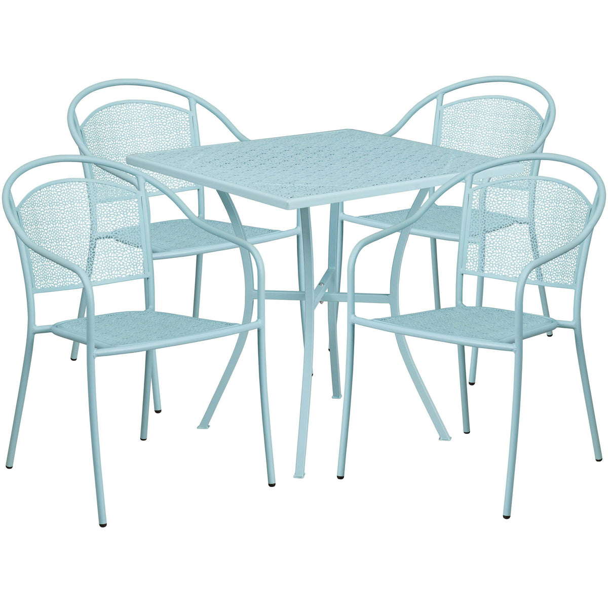 Sky Blue |#| 28inch Square Sky Blue Indoor-Outdoor Steel Patio Table Set - 4 Round Back Chairs
