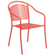 Coral |#| 28inch Square Coral Indoor-Outdoor Steel Patio Table Set with 4 Round Back Chairs
