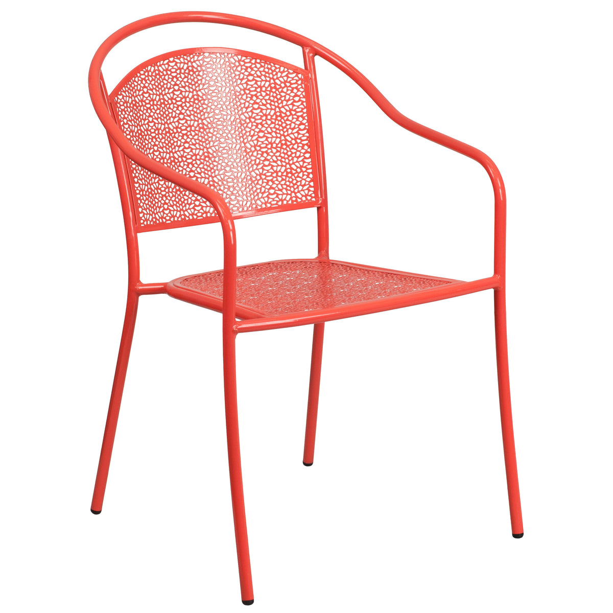 Coral |#| 28inch Square Coral Indoor-Outdoor Steel Patio Table Set with 4 Round Back Chairs