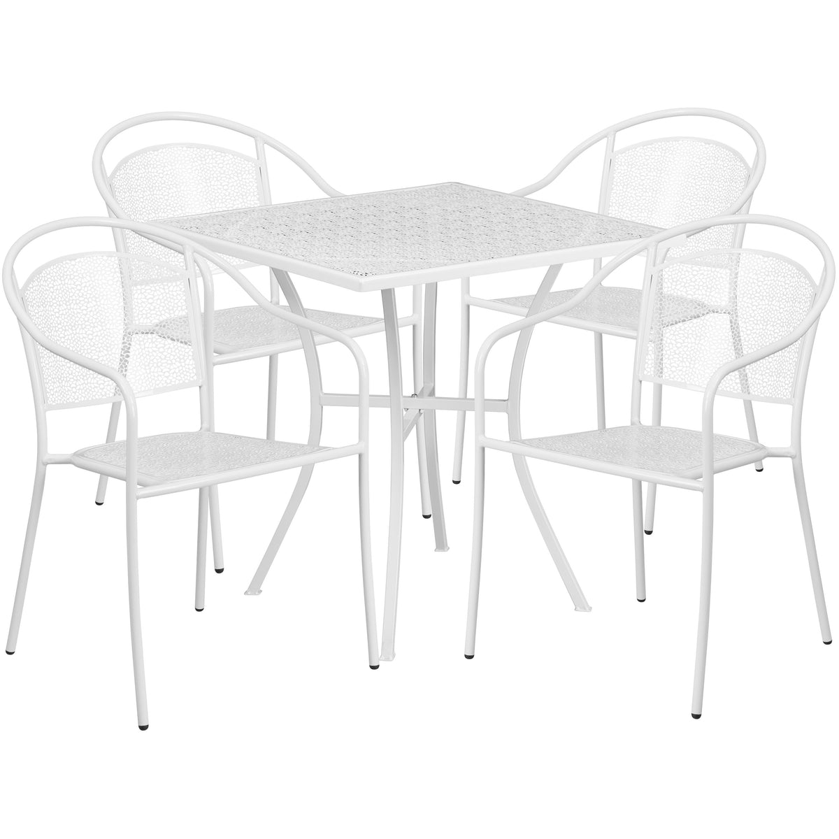 White |#| 28inch Square White Indoor-Outdoor Steel Patio Table Set with 4 Round Back Chairs