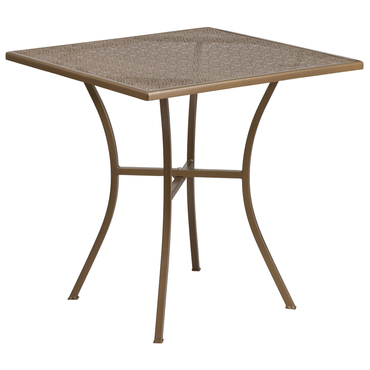 Gold |#| 28inch Square Gold Indoor-Outdoor Steel Patio Table Set with 4 Round Back Chairs