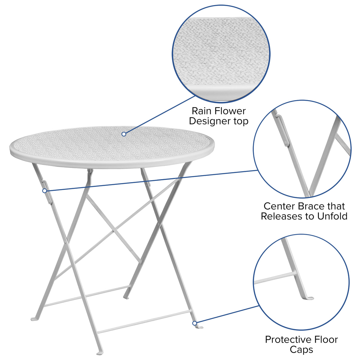 White |#| 30inch Round White Indoor-Outdoor Steel Folding Patio Table - Restaurant Table