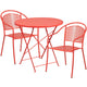 Coral |#| 30inch Round Coral Indoor-Outdoor Steel Folding Patio Table Set with 2 Chairs