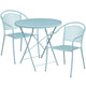 Sky Blue |#| 30inch Round Sky Blue Indoor-Outdoor Steel Folding Patio Table Set with 2 Chairs