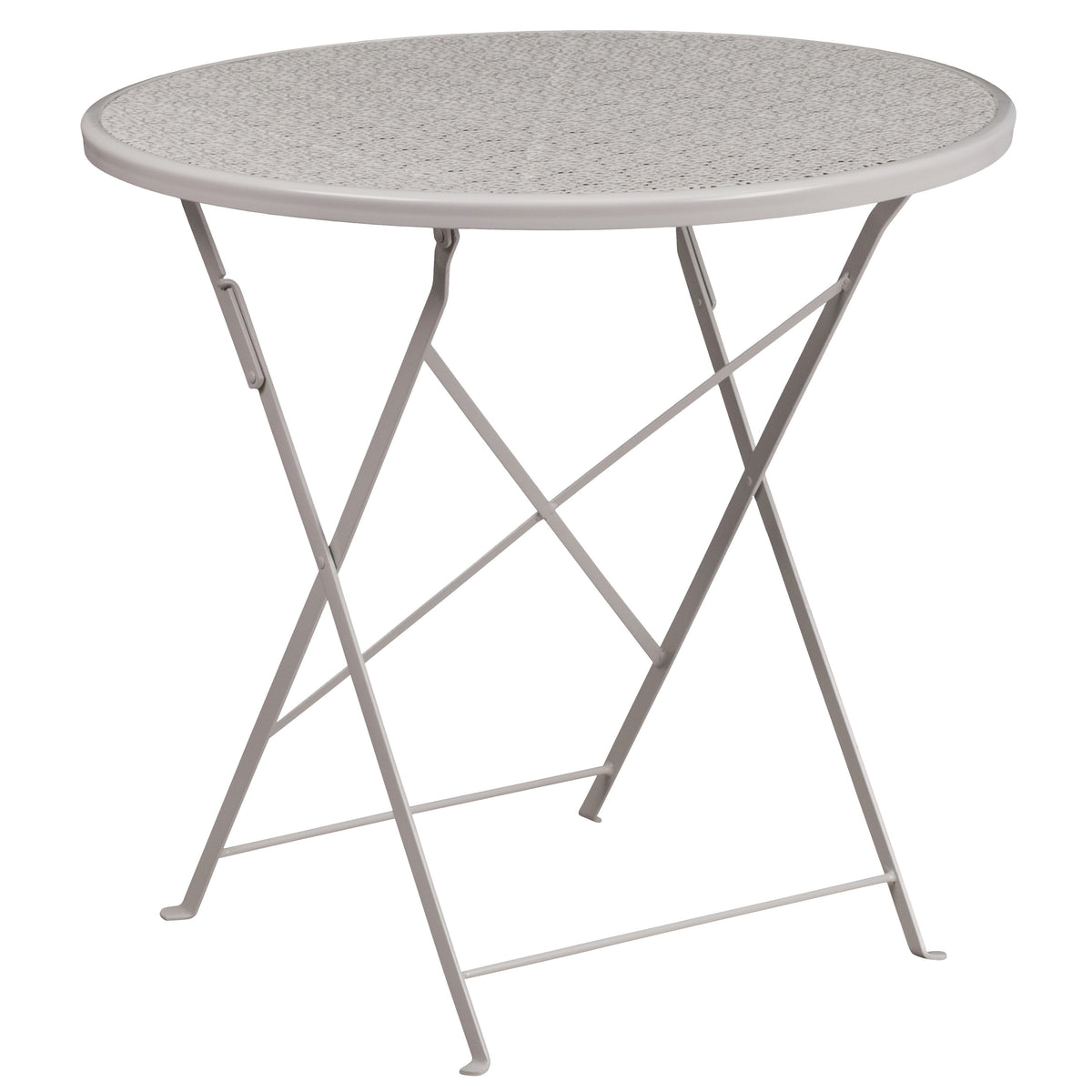 Light Gray |#| 30inch Round Light Gray Indoor-Outdoor Steel Folding Patio Table Set with 2 Chairs