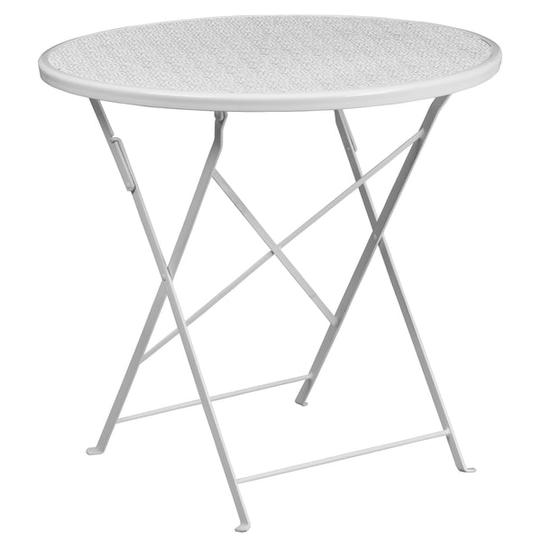 White |#| 30inch Round White Indoor-Outdoor Steel Folding Patio Table Set with 4 Chairs
