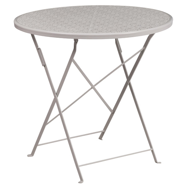 Light Gray |#| 30inch Round Light Gray Indoor-Outdoor Steel Folding Patio Table Set with 4 Chairs
