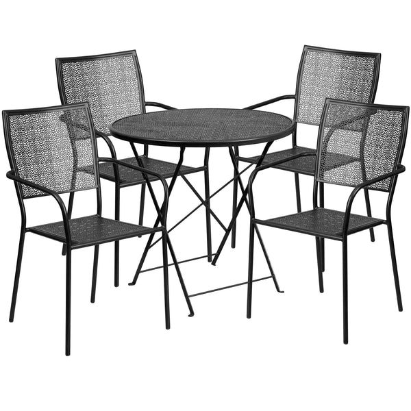 Black |#| 30inch Round Black Indoor-Outdoor Steel Folding Patio Table Set with 4 Chairs