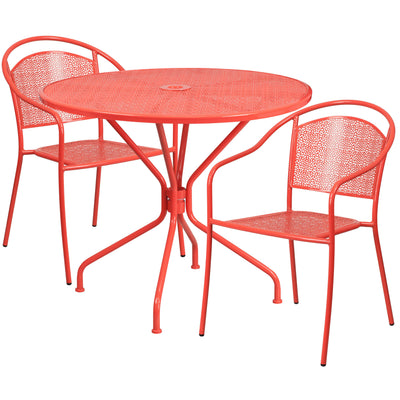 35.25'' Round Indoor-Outdoor Steel Patio Table Set with 2 Round Back Chairs - View 1