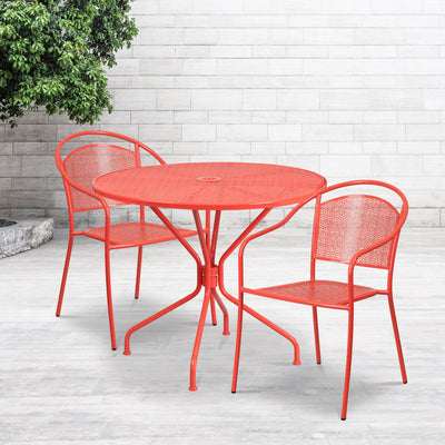 35.25'' Round Indoor-Outdoor Steel Patio Table Set with 2 Round Back Chairs - View 2