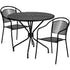 Black |#| 35.25" Round Black Indoor-Outdoor Steel Patio Table Set with 2 Round Back Chairs