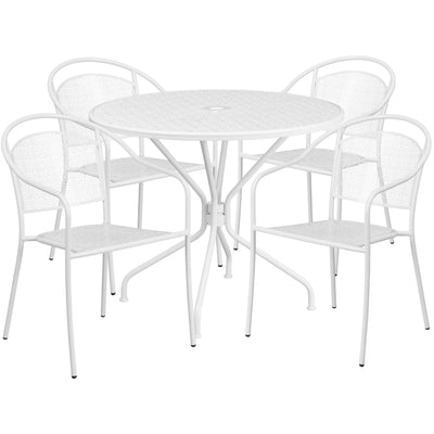 Oia Commercial Grade 35.25" Round Indoor-Outdoor Steel Patio Table Set with 4 Round Back Chairs - View 1