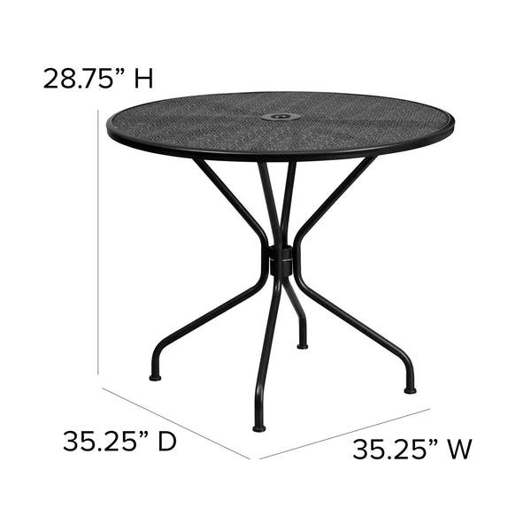 Black |#| 35.25inch Round Black Indoor-Outdoor Steel Patio Table Set with 4 Round Back Chairs