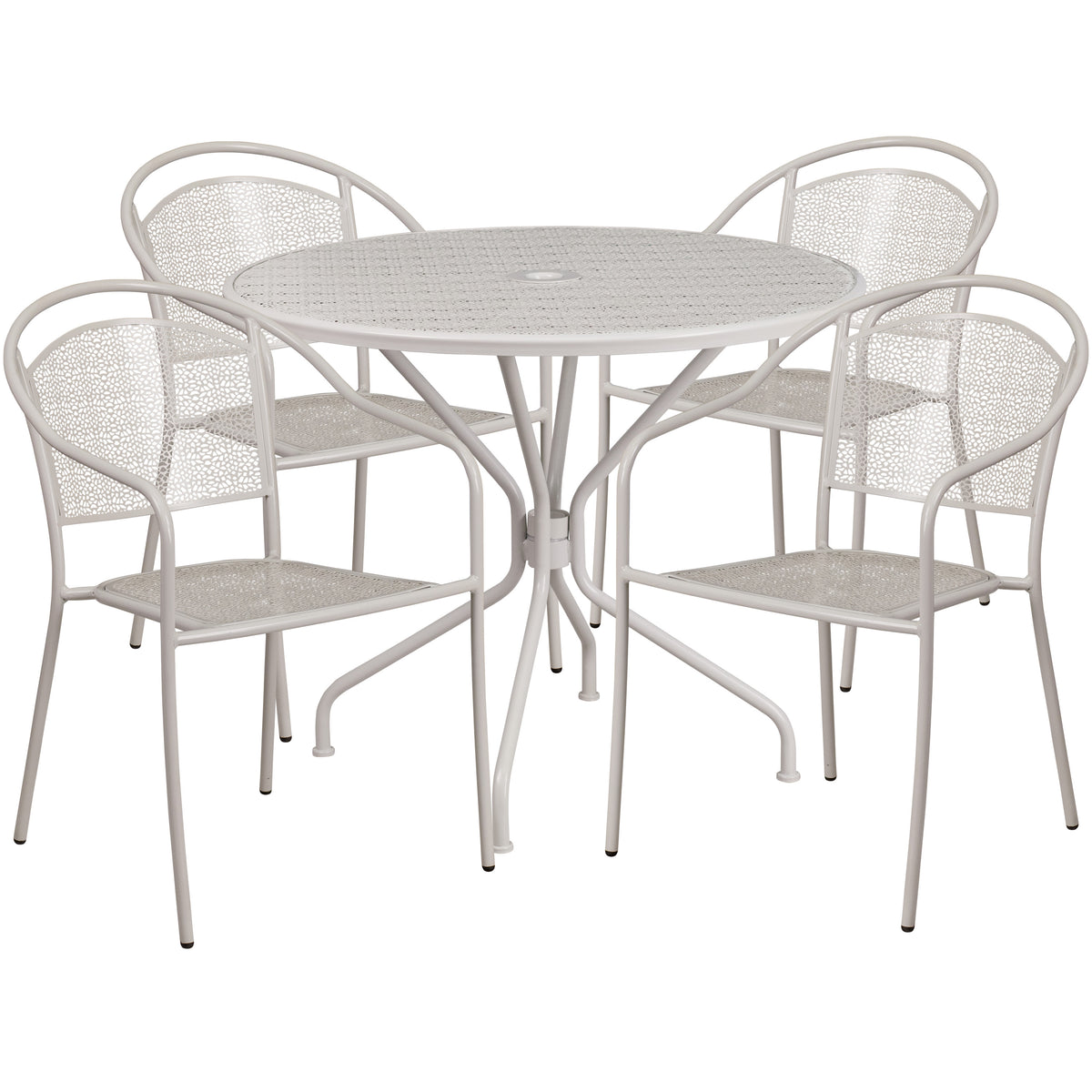 Light Gray |#| 35.25inch Round Lt Gray Indoor-Outdoor Steel Patio Table Set w/ 4 Round Back Chairs