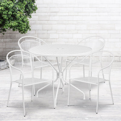 Oia Commercial Grade 35.25" Round Indoor-Outdoor Steel Patio Table Set with 4 Round Back Chairs - View 2