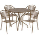 Gold |#| 35.25inch Round Gold Indoor-Outdoor Steel Patio Table Set with 4 Round Back Chairs