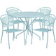 Sky Blue |#| 35.25inch RD Sky Blue Indoor-Outdoor Steel Patio Table Set with 4 Round Back Chairs