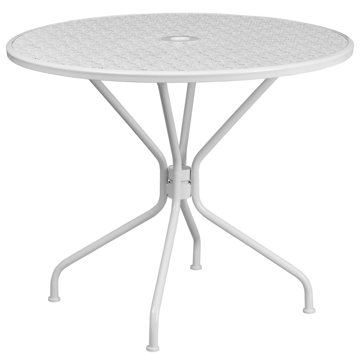 White |#| 35.25inch Round White Indoor-Outdoor Steel Patio Table Set with 4 Round Back Chairs