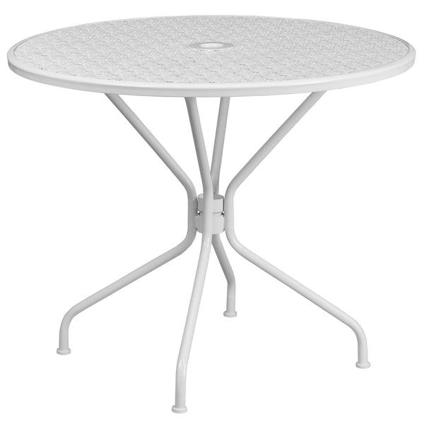 White |#| 35.25inch Round White Indoor-Outdoor Steel Patio Table Set with 4 Round Back Chairs