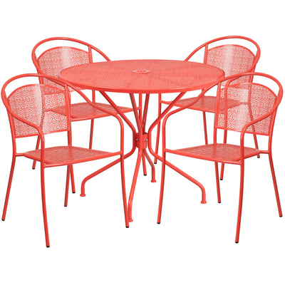 35.25'' Round Indoor-Outdoor Steel Patio Table Set with 4 Round Back Chairs - View 1