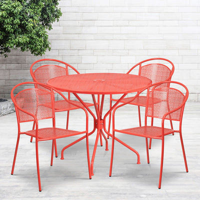 35.25'' Round Indoor-Outdoor Steel Patio Table Set with 4 Round Back Chairs - View 2