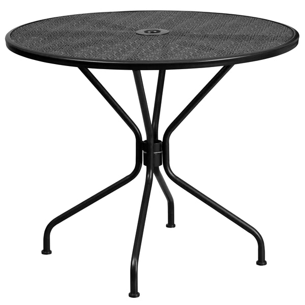 black metal patio table with umbrella hole Flash Furniture Indoor-Outdoor Steel Patio Table , Black