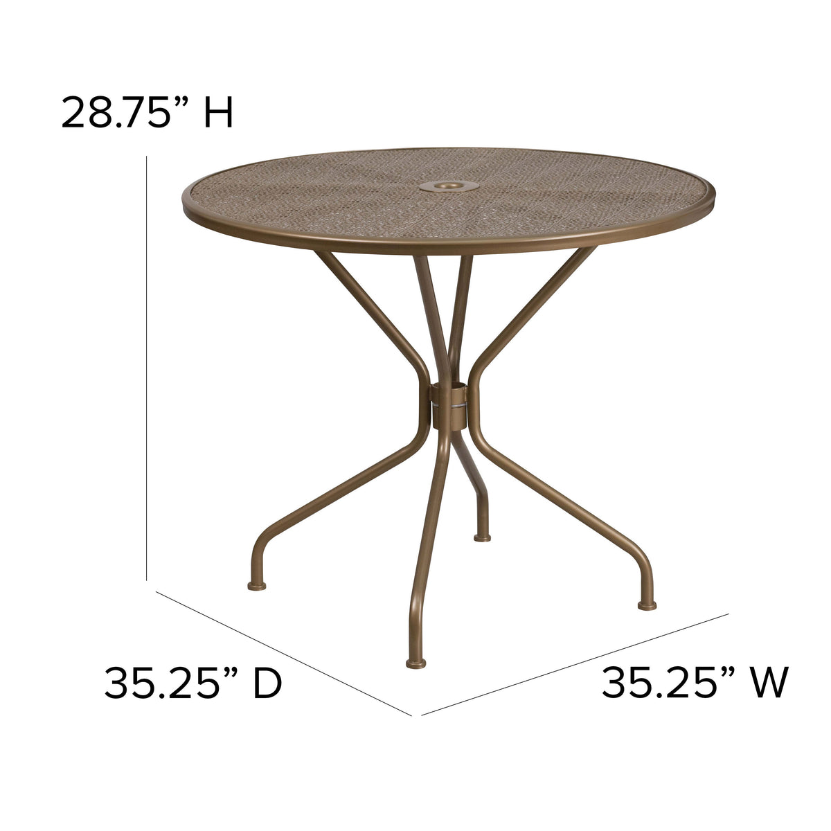 Gold |#| 35.25inch Round Gold Indoor-Outdoor Steel Patio Table-Umbrella Hole-Restaurant