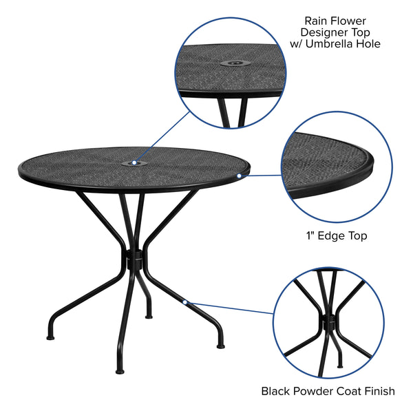 iron patio table with umbrella Flash Furniture Indoor-Outdoor Steel Patio Table , Black