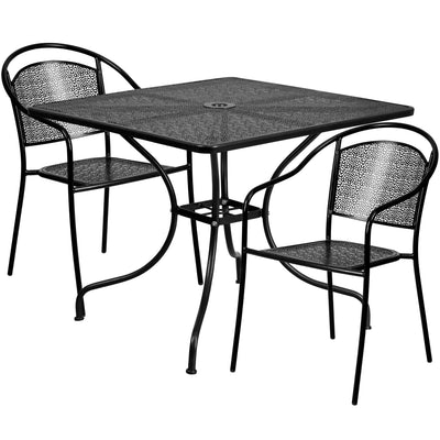 35.5'' Square Indoor-Outdoor Steel Patio Table Set with 2 Round Back Chairs - View 1