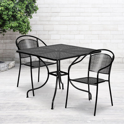 35.5'' Square Indoor-Outdoor Steel Patio Table Set with 2 Round Back Chairs - View 2