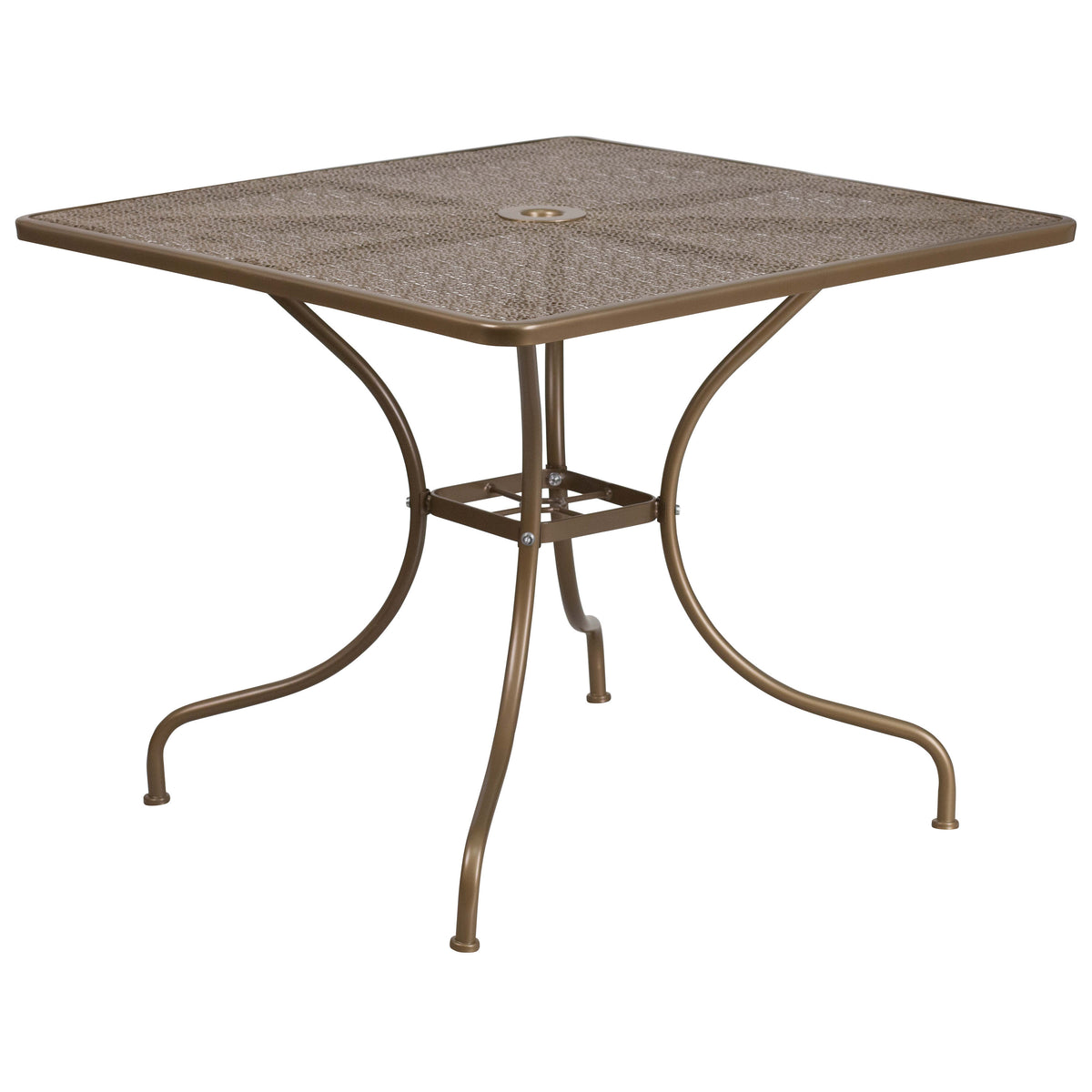 Gold |#| 35.5" Square Gold Indoor-Outdoor Steel Patio Table Set w/ 2 Round Back Chairs