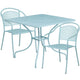 Sky Blue |#| 35.5" SQ Sky Blue Indoor-Outdoor Steel Patio Table Set w/ 2 Round Back Chairs