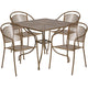 Gold |#| 35.5inch Square Gold Indoor-Outdoor Steel Patio Table Set with 4 Round Back Chairs